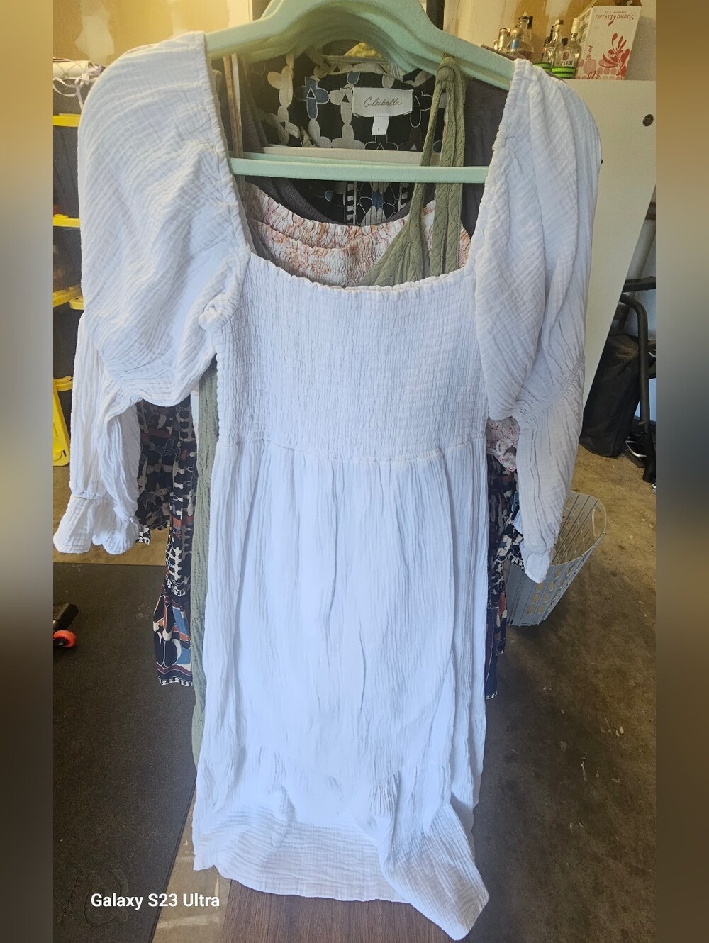 White Smocked Puff-Sleeve Women's Midi DRESS